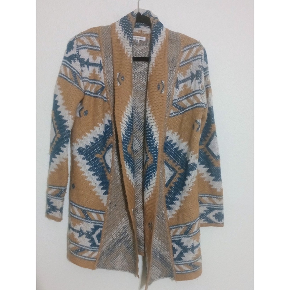 Woven Heart Womens Southwestern Geometric Open Front Cardigan Cozy XS